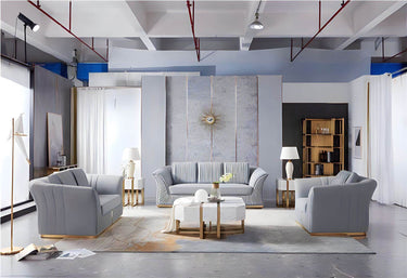 Luxury Manhattan Sofa Set in Grey Velvet - Elegant Design with Gold Metal Legs - UK Luxury Furniture
